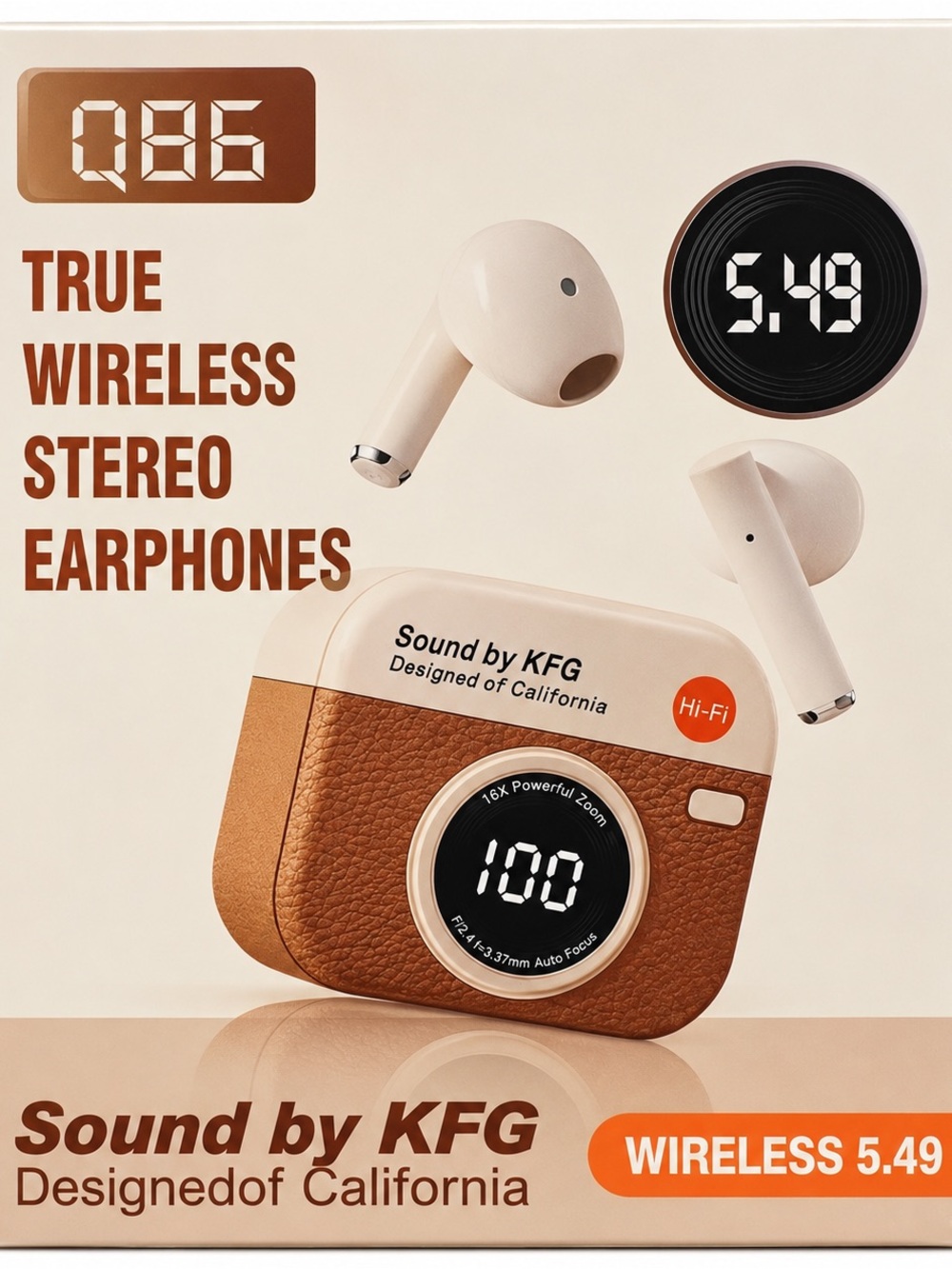 Retro Camera Wireless Bluetooth Earbuds Stereo Headphones new sealed earphones